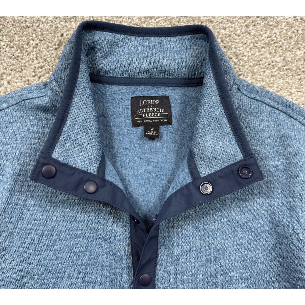 J Crew Authentic Fleece Pullover Mens S Blue Heather Snap T Mock Neck